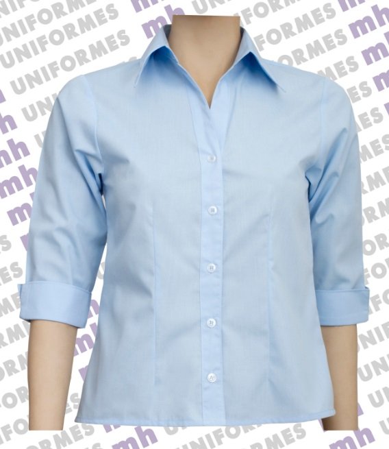 Camisa feminina manga 34 azul 1